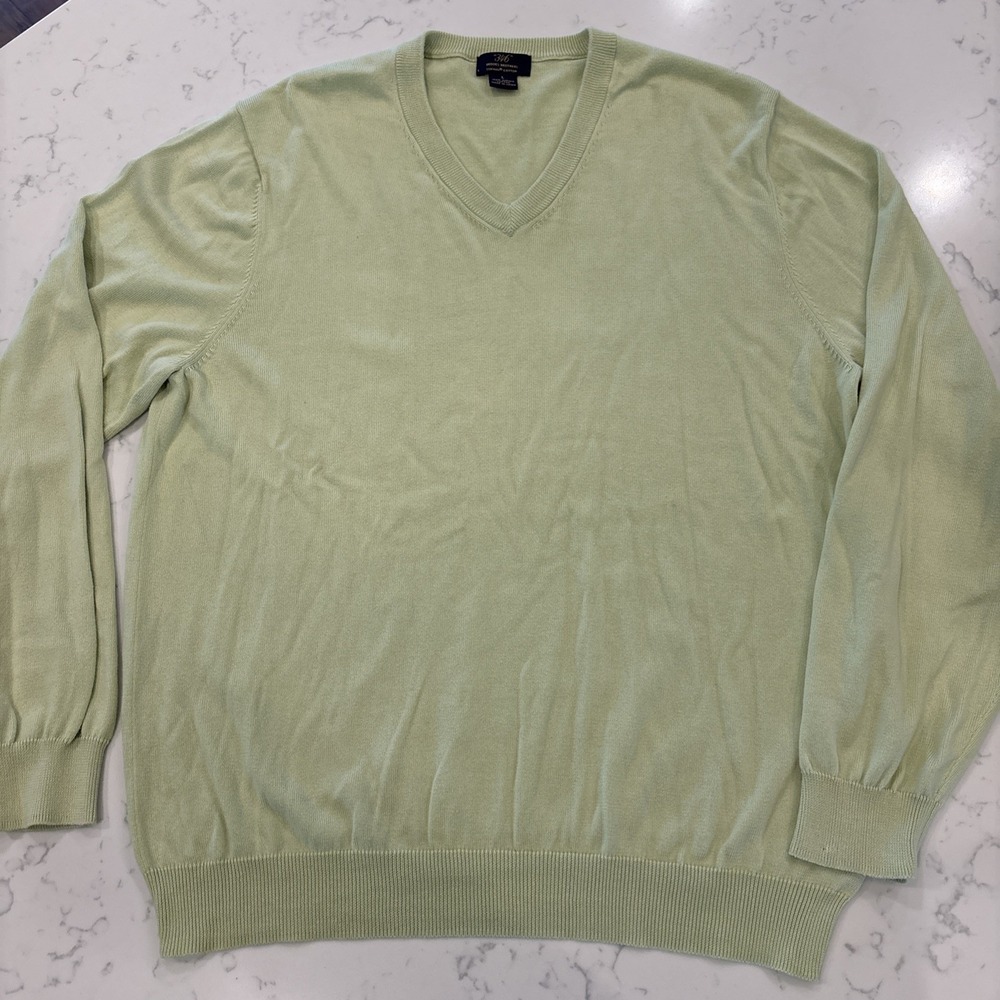 Brooks Brothers 346 Sweater Pale Green 100% Supima Cotton VNeck Pullover Mens LG